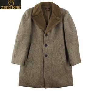 Zero King Vintage Wool Coat Tweed USA Herringbone Fur Trim Glenoit Men's Size 42